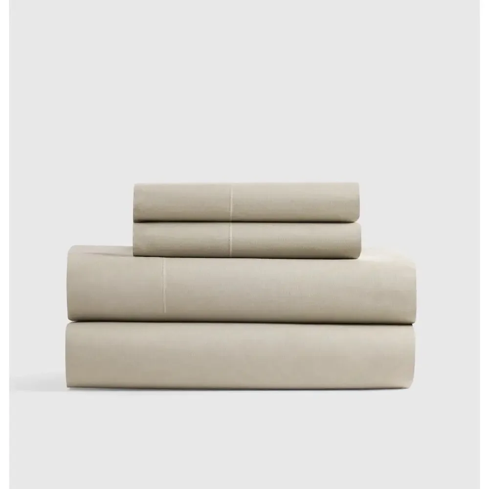 NEW Quince SPLIT KING Classic 100% Organic Cotton Percale TOFFEE Sheet Set Beige